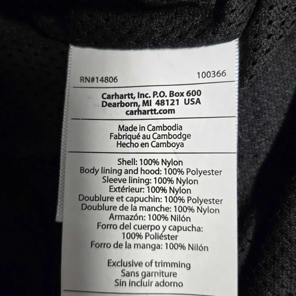 Carhartt Rockford Hooded Windbreaker Hooded Jacket Black Lightweight Men's‎ Sz S